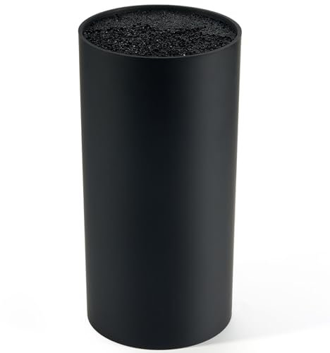 Ceppo Portacoltelli senza Coltello - Ceppo Portacoltelli non Attrezzato - Ceppo per Coltelli Nero con Lamelle Flessibili - Porta Coltelli da Cucina con Cassetto Portacoltelli