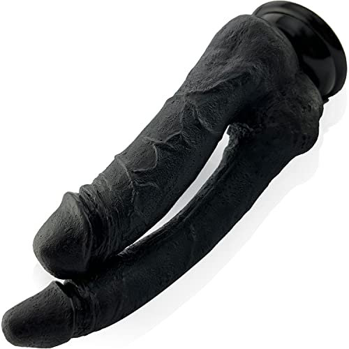 Realistischer Doppeldildo Schwarz 18×3,3 cm & 14×3,9 cm Silikon 24 cm hoch mit starkem Saugnapf Vaginal & Anal für Frauen & Paare Double Dildo XXL Klassisch sex toys fantasy anal FOPS D27 (510g)