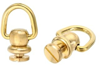 sourcing map 2Pcs Brass Rivets Stud Screw, 13mm Solid Brass D Ring Ball Studs Rivets 360 Rotatable Purse Ball Stud Screw for Purse Belt Handbag, Gold