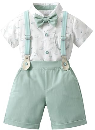 Volunboy Baby pojke kostymset, sommar kortärmad fluga skjorta med shorts hängslen romper