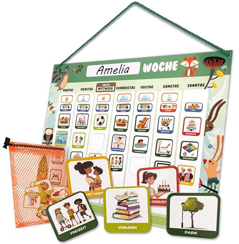 Wochenplaner Kinder - Montessori Magnettafel inkl. 200 Magnete - Komplett beschreib- und abwischbar - Förderung der Selbstständigkeit