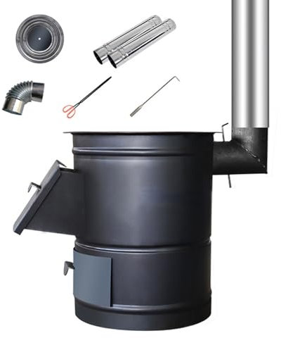 Estufa de leña, Estufas de pellets para calefacción doméstica Estufa de leña Estufa de Cocina cilíndrica de Interior para calefacción, Cocina y Barbacoa - Negra (Tamaño: 52 * 50 cm)