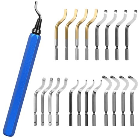 Entgrater Werkzeug Universal, 360° Rotierender Klinge Schneidwerkzeug, Metallgriff Handentgrater mit 20 Stück Ersatzklingen für 3D Drucker, Kunststoff, Aluminium (1 Werkzeug + 20 Klingen)