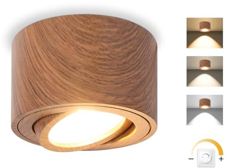 GeyouLux Dimmable LED Spot en Saillie Orientable, 5W Spots de Plafond, Ø80x50mm 3000K/4000K/6500K Rotation à 30° Spot Salle de Bain, Aluminium Rond Legno scuro Plafonnier Spot LED Orientable, 1 pièce