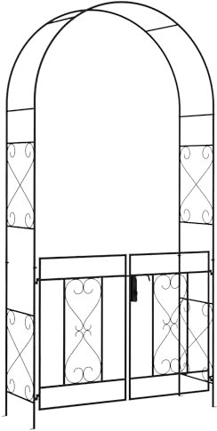 Outsunny Outdoor Garden Arch with Double Gates, Metal Garden Arbor for Climbing Plants, Roses, Vines, Wedding Arch for Outdoor, 114L x 36W x 232H cm, Black