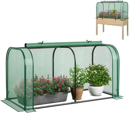 GOPLUS Mini Invernadero Portátil, 118 x 55 x 60 cm, Invernadero Exterior con Puerta Enrollable, Estacas de Tierra, Estructura de Metal, Cubierta PE Impermeable, para Verduras Flores Plantas (Verde)