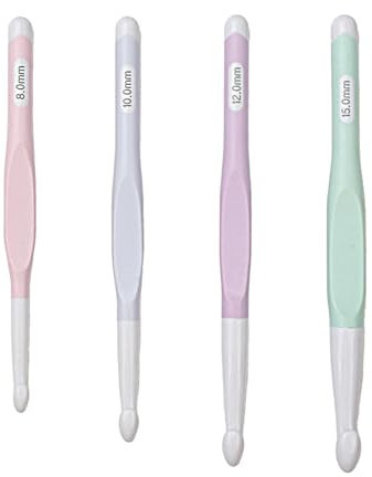 4 Stück Häkelnadel,Tulip,Große Set Mit Gummigriff,8,0mm,10,0mm,12,0mm,15,0mm,Ergonomisch Kunststoff HäKelnadeln für Arthritis,Anti-Rutsch,Komfortgriff,Zum Anfängerfür Pullover Schals Teppich