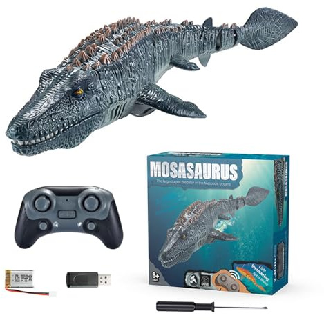 Mosasauro Giocattolo Acquatico - Dinosauro Interattivo con Telecomando, Emozionante Giocattolo Acquatico | Mosasauro Elettrico con Coda Oscillante, Luci e Effetto Spruzzo per Piscine, Laghi, Divertime