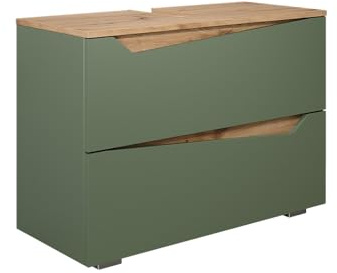 Vicco Mobile sottolavabo per bagno Marelle, Verde/Artigianale, 80 x 57.5 cm con 2 cassetti, adatto per l'installazione sotto lavabi standard