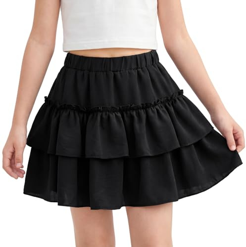 Valcatch Girls High Waisted Skort Ruffle Tiered Skirt, Black, 13-14 Years