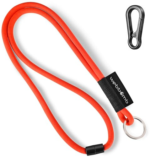 webbomb Tubular Lanyard Cordon tour de cou souple et long avec mousqueton Fermeture de sécurité & Porte-clés comme porte-clés pour carte d'identité, téléphone portable et clés, rouge + mousqueton, L
