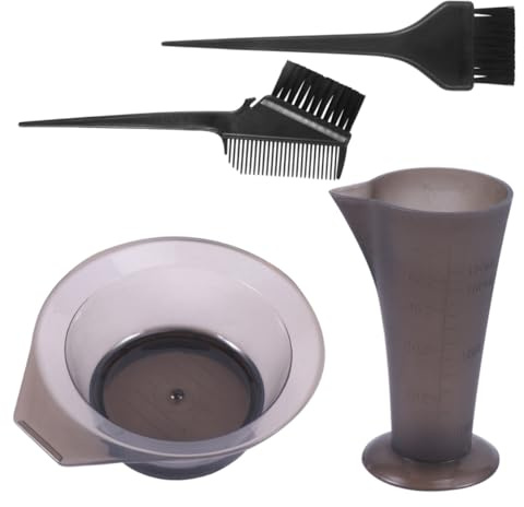 Healvian Kit de Tinte Cabello Profesional 4 Piezas Plástico Duradero Pincel y Cuenco para Teñir Cabello Uso en Salón y Hogar Taza Medidora Colores Surtidos Color Aleatorio
