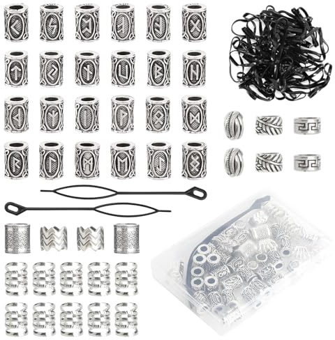 TLDBATICE 44 stycken hårpärlor, skäggpärlor för män, hårpärlor för klippning, hårsmycken, dreadlocks smycken, skäggsmycken, män, set med 50 gummiband, 2 trådhjälpslådor för gör-det-själv-styling