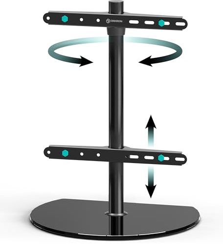 ONKRON Supporto TV da Tavolo 32 a 65 pollici, Carico 35 kg, Porta Televisore VESA 100x100 - VESA 400x400 mm, Rialzo per Televisore Girevole, Piedistallo TV Universale, in Vetro Temperato, Nero PT2-B