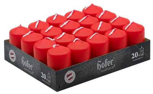 Hofer Candele Rosse a Colonna - 4 x 7 cm - Set di 20 Candele Decorative Cilindriche - Cera Colore Rosso - Lunga Durata di 11 Ore - Antigoccia - Non Profumate - Qualità RAL