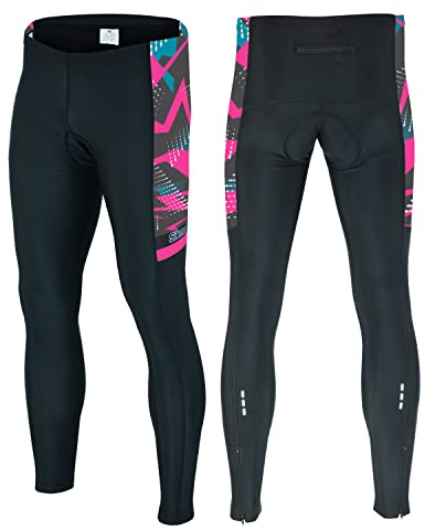 Sikma Mens Cycling Tights Winter Thermal Padded Trousers Legging Biking Pant Bottom (Black/Rose Pink, Medium)