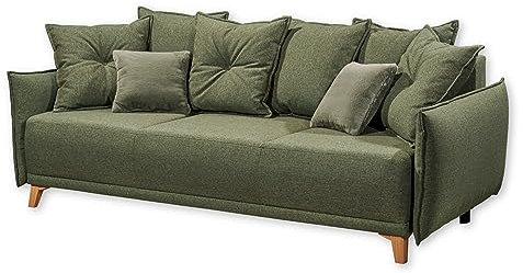 PAMPLONA Bequemes Schlafsofa mit Bettkasten, Grün - Ausziehbares Sofa mit Schlaffunktion - 232 x 91 x 105 cm (B/H/T)