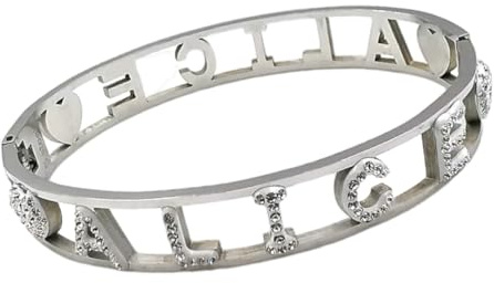 SiLo Bijoux BRACCIALE NOME DONNA IN ACCIAIO INOX 316L RIGIDO MOLTI NOMI DISPONIBILI CON STRASS CHIUSURA A MANETTA MOLLA - CONFEZIONE REGALO INCLUSA (ALICE)