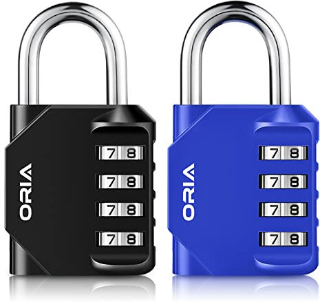ORIA 2 Stück Kombinations Zahlenschloss, 4-Stellige Anti-Rost Wetterfeste Vorhängeschloss, Sicherheit Kombinationsschloss für Schule Gym Locker, Schränke, Werkzeugkiste - Schwarz & Blau