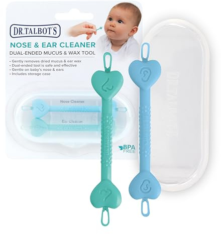 Nuby Dr. Talbot Outils Nettoyeur de Nez et d'Oreilles Bébé | Boîte de Voyage Hygiénique | Doux à Double Embout pour Retirer Facilement le Mucus et la Cire | Pack de 2 | Vert et Bleu