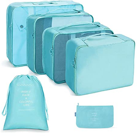 OSDUE Packing Cubes for Suitcases, 6 PCS Travel Luggage Packing Organizers Waterproof Travel Essentials Bag Accessories, Clothes Cosmetics Toiletries Storage Bags, Bright Blue