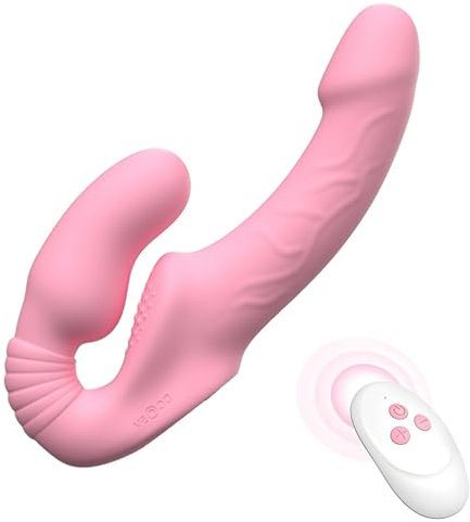 LZMYZ Silikon Realistischer Doppeldildo mit 10 Vibrations Paarvibrator, Strap On Umschnall Dildo Lesben Partner Vibratoren für Sie Klitoris und G-punkt Erotik Sexspielzeug für Frauen Paar(rosa)