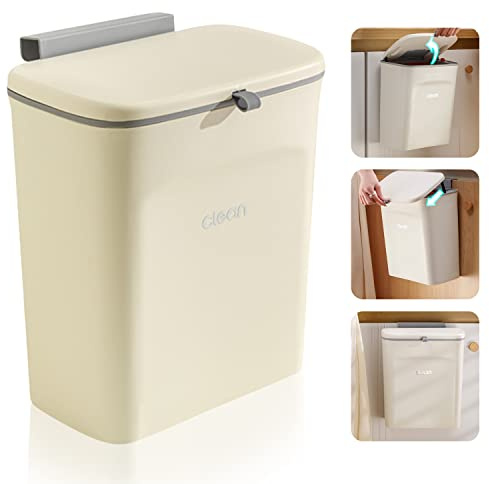 Accmuzzy Komposteimer Küche,10L Biomülleimer,Camping Mülleimer,Hängender Mülleimer Küche mit Deckel für Badezimmer/Schlafzimmer,Mülleimer Wohnwagen (Cream)