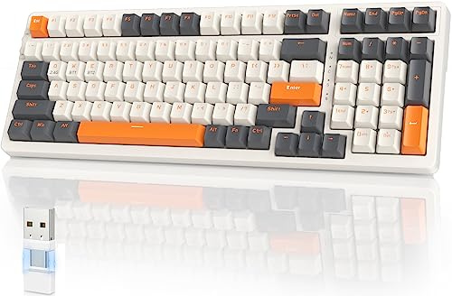 YINDIAO K96 Trådlöst Mekaniskt Tangentbord,Bluetooth/2.4Ghz Trådlös,Typ C/USB A 2-in-1 Mottagare,Hot Swap,100 Nycklar Kompakt 96% Layout Speltangentbord med Numpad,Röda Strömbrytare,för PC,Mac