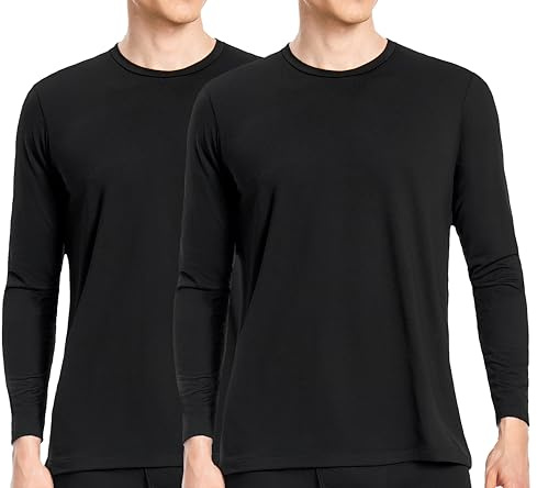 Nutria Maglia Termica Uomo Manica Lunga Pacco da 2, Maglie Termiche con Interno in Pile Girocollo, Biancheria Intima Termica Camicie Foderate in Pile Leggera Sci Corsa Ciclismo 2*Maglia Nero M