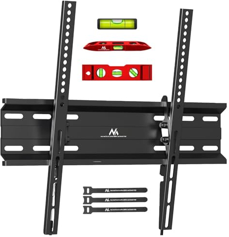 Maclean TV Wandhalterung Universal für 32-70 OLED/QLED/LCD/LED/Plasma – Wasserwaage & Kabelbinder – Belastbar bis 45 kg – VESA 100x100 bis 400x400 mm – Neigbar & robust | MC-748A