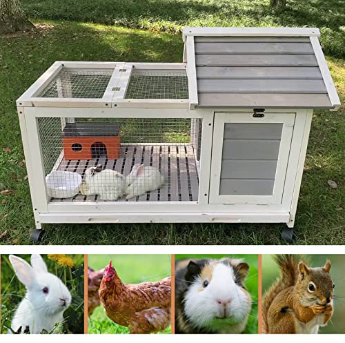 WYRMB Kaninchenkäfig – Hasenkäfig, Meerschweinchenkäfige, Hasenkäfig, Kaninchenhaus im Freien, Hasenstall mit tieferer, auslaufsicherer Kunststoffschale – inklusive 4 Rollen (102 x 60 x 72 cm)