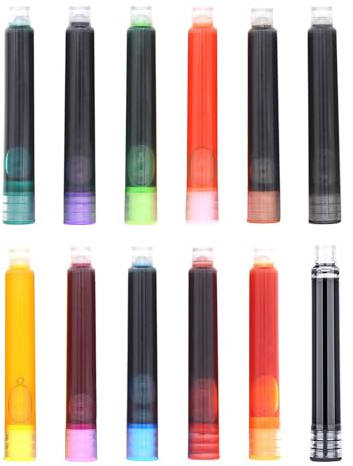 Cartuchos para plumas estilográficas,Cartuchos de tinta para plumas estilográficas - Recarga de cartuchos de tinta para pluma estilográfica de colores, 12 Uds. | Cartuchos de recambio para pluma estil
