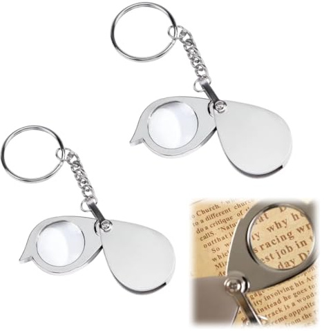 SamHeng 2 lupas de bolsillo mini con llavero, lupa plegable portátil de 10X para leer mapas, etiquetas, manualidades, monedas, joyas de metal, minilupa práctica para viajes