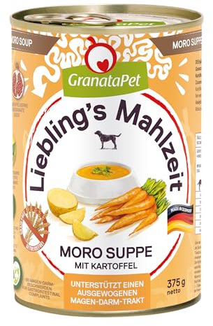 GranataPet favoritmåltid moro-soppa med potatis, hundmat för naturlig uppbyggnad av friska tarmbakterier, perfekt för diarré och magtarmbesvär, 6 x 375 g