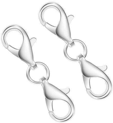 Wanmu 2 Stück 925 Silber Kettenverschlus, Doppelöffnung Karabinerverschluss Kettenverschluss Doppelte Öffnung Halskette Verlängerung Armband Extender für Schmuck Armbänder Schmuckherstellun