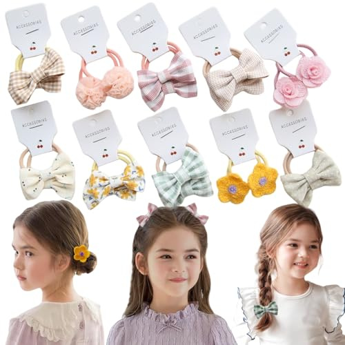 KAQILE 20 Stück kinder haargummi mit schleife kinderhaargummis Bunt Elastisch Haargummis,Baby haargummi,Pferdeschwanz Inhaber Haarzubehör für Kleine Mädchen Kinder (FarbeA-10 Paare (20 Artikel))