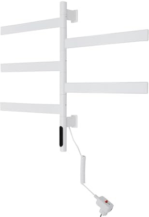 JAYEUW Scaldasalviette elettrico girevole a 180°, intelligente LED touch screen, portasciugamani rotante, per bagno, montaggio a parete, scaldasalviette (bianco)