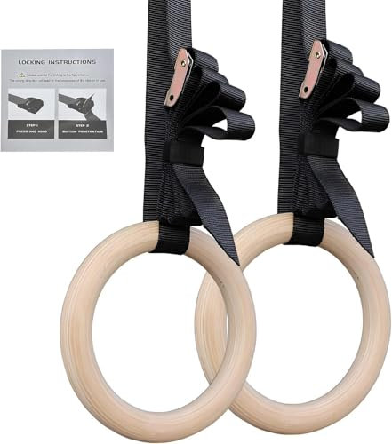HTRTRR Gymnastikringe aus Holz - 28 mm Gymnastikringe aus Birke - Verstellbare Bänder mit Schnellverschluss und Karabiner - Ringe für Aerobic, Gymnastik, Fitness und Sport - Outdoor und Indoor