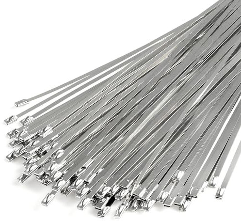 100pcs Chain Link Fence Ties, 11.8 Inch 304 Stainless Steel Self-Locking Metal Ties, Widely Used for Fixed Fences, Wire Fence Rolls, Exhaust Pipes, Heat Insulation Shielding, Outdoor, Workshop, etc.