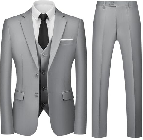 Autsel Costumes Hommes Slim Fit 3 Pièces à Deux Boutons Vests de Smoking Formel Mariage Suits Blazer Veste Gilet et Pantalon Gris Clair M