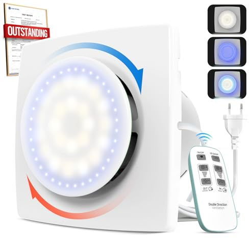 BUMSOU Extractor de Baño 100mm, 11 Efectos Luz, Bidireccional, 6 Velocidades, Control Remoto, Ventilador Extractor de Aire con Función Memoria, Motor DC Sin Escobillas Silencioso Extractor Baño