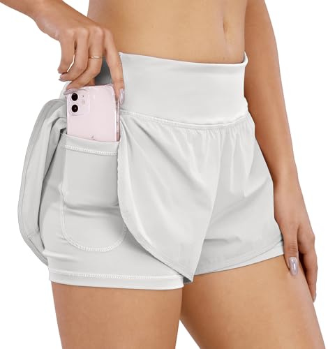 COTOP Short de Course pour Femmes,2 en 1 Short de Sport pour Femmes avec Poche,Taille Haute Short à séchage Rapide pour Fitness,Jogging,entraînement