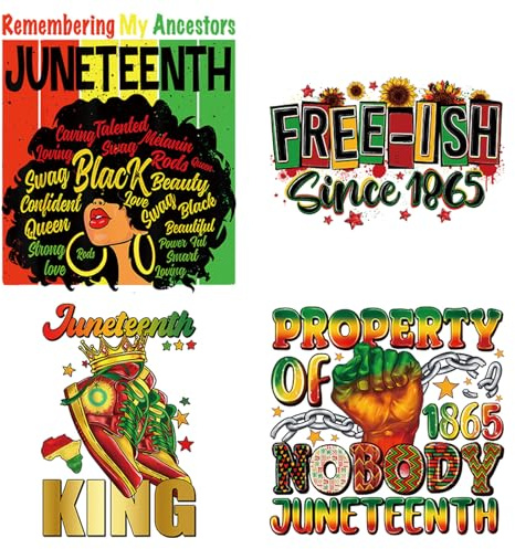 4 Pcs Juneteenth Iron On Patches for Clothing Black Women Iron on Transfers Black Free-ish 1865 Nails Iron On Decals for Clothes T-Shirts Jackets Bags DIY Heat Transfer Decals June 19th Decoration