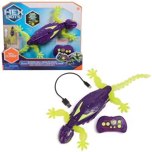 HEX BOTS - Gecko Radiocommandé Phosphorescent Qui Rampe sur Le Sol Et Les Murs - Lézard Télécommandé avec Yeux Lumineux - Pilotage Facile - Câble USB Inclus - Jouet Enfant 4 Ans et +