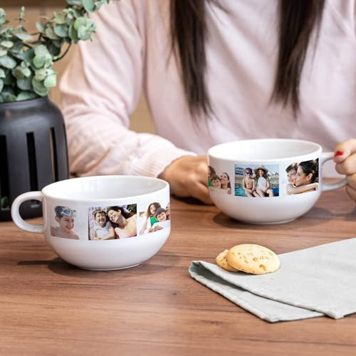 Wanapix | Tazón desayuno Personalizado con asa | Bol de cerámica para desayunar | Apto microondas y lavavajillas | 100% Personalizado