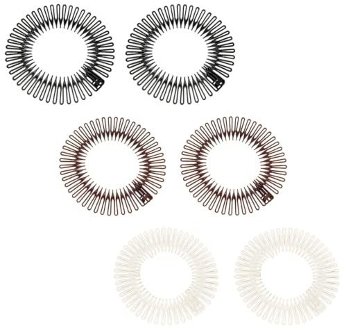 6 Pezzi Fascia Pettine Elastico, Pettine Elastico Circolare Completo,Pettini Elastici in Plastica per Capelli, Nero, Marrone, Trasparente