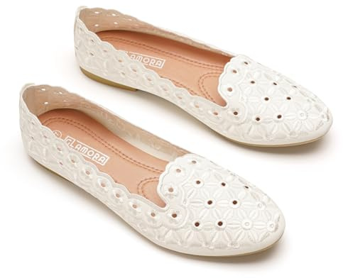 GLAMORA Bailarinas Mujer Manoletinas Caladas Puntera Estilizada Zapatos Planos Bordado Floral Elegantes Transpirables Comodos Primavera Verano