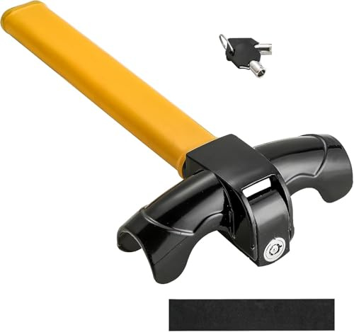 Flydida Antirrobo Universal, Bloqueo de Volante de Seguridad para Auto, 2 Llaves, Amarillo
