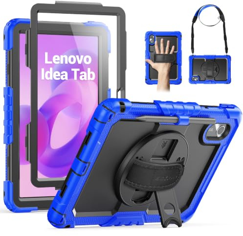 SEYMAC Custodia per Lenovo Idea Tab 11 pollici 2025/Tab M11/Xiaoxin Pad/Tab K11 Gen 2 (TB336/TB330/TB331/TB335), con Pellicola Protettiva, Supporto Girevole a 360°, Tracolla, Portapenne, Blu