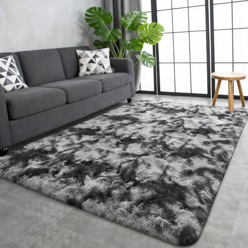 LIHUANE Shaggy Hochflor Teppich 210 x 320 cm Super Soft Hochwertiger Weich Moderne Teppiche Matte Teppichen Pflegeleicht Und Robust für Terrasse Und Garten, Dunkelgrau